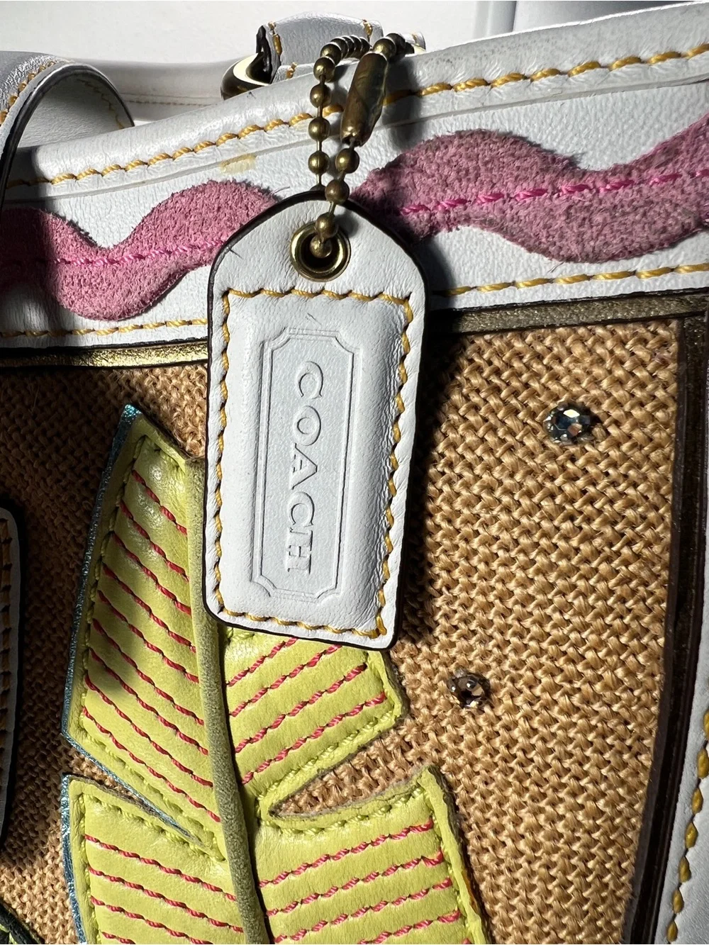 VINTAGE Coach RARE Y2K Leafy Ladybug Boxy Straw Tote Bag Limited Edition 4439 - Picture 5 of 17